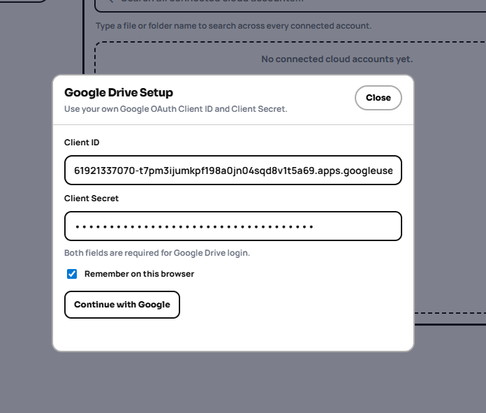 Google Drive account connected in Multi Drive